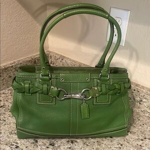 Coach Green Leather Shoulder Bag with Silver Hardware